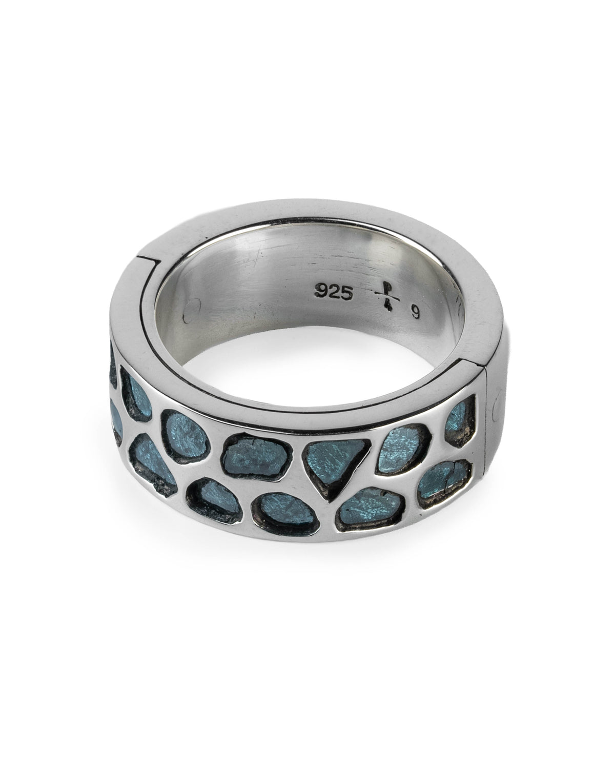 Parts of Four Sistema Ring aus poliertem Sterlingsilber mit blauen Diamanten