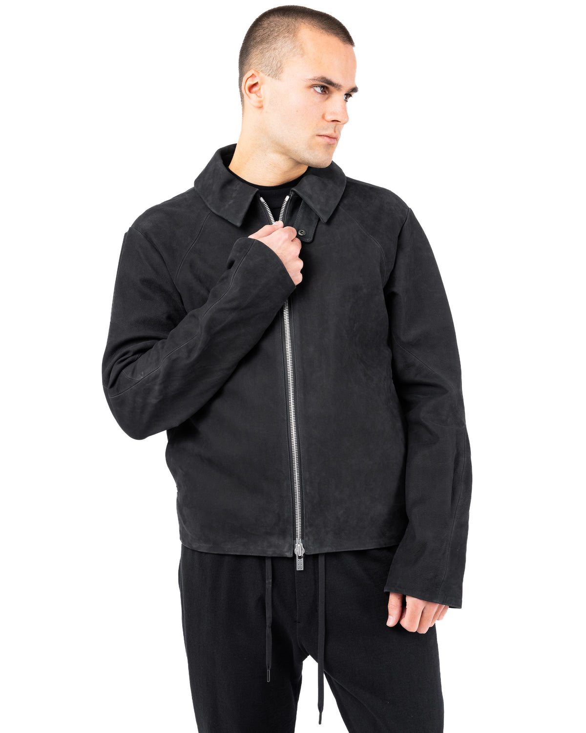 Leather Jacket Soft Cow Nubuck – Black | DEVOA | MONOLYT