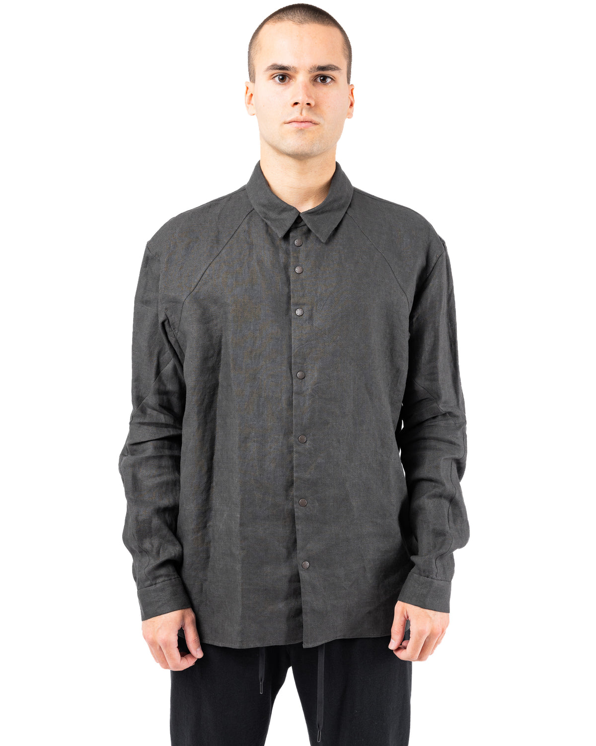 Regular Fit Shirt Vintage Wash Linen – Green Gray | DEVOA | MONOLYT